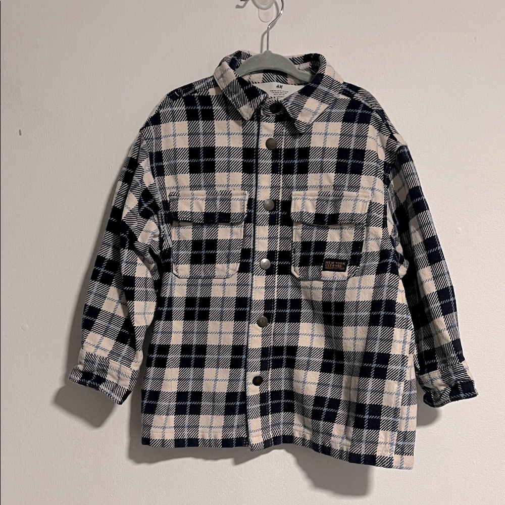 H&M Kids Plaid Jean Jacket in Blue and White